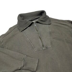 Aerie Sweatshirt Women Medium Green Quarter Zip Ribbed Pullover Long Sleeve